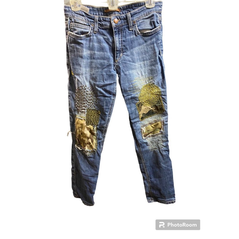 One of a Kind Custom Joe's Jeans Camo Patched Embroidered 7 Darned Skinny jeans
